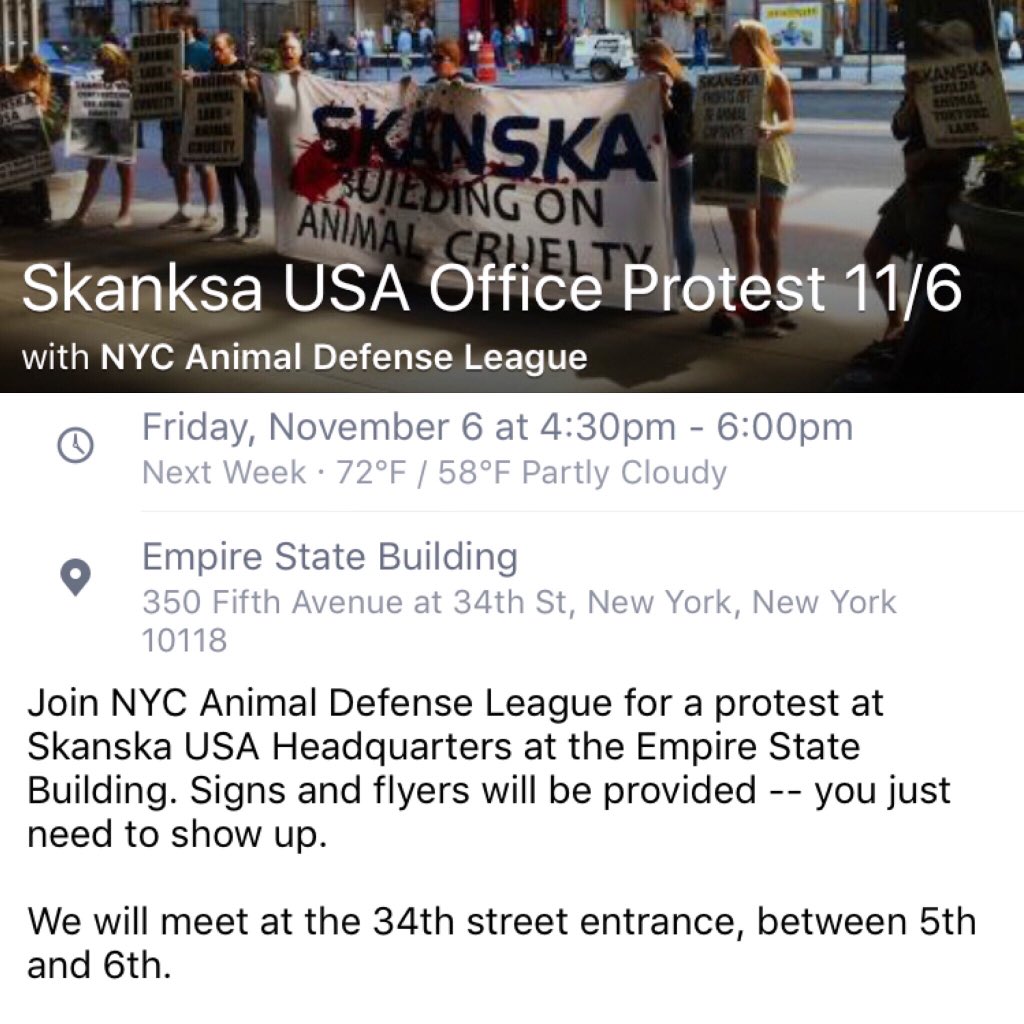 nycadl_'s tweet photo. Please join #nycadl on 11/6 @ 4:30pm for a protest at #SkanskaUSA headquarters in front of the #EmpireStateBuilding. https://t.co/XsfFC9oNzy