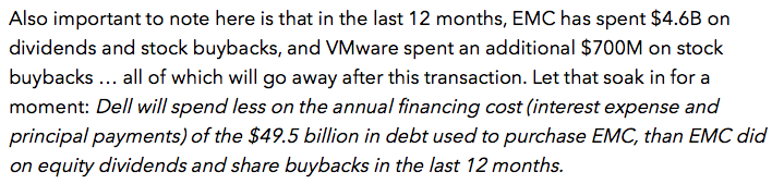 Wow: EMC was spending so much on buybacks that it’s *cheaper* to just LBO the thing a16z.com/2015/10/26/del…