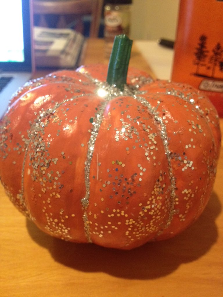 PACSAyala's tweet photo. A student brought me a white pumpkin they painted orange and covered in glitter. #overlycomplicated #7thgrade https://t.co/NAafJxWtaE
