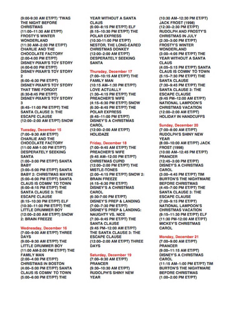 BuddyTheEllf's tweet photo. ABC FAMILY'S 25 DAYS OF CHRISTMAS SCHEDULE😍🎄🎅❤️💚 https://t.co/6CmV6NNBl8