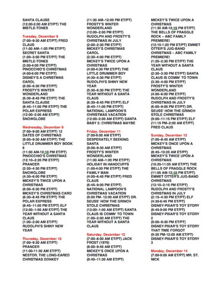 BuddyTheEllf's tweet photo. ABC FAMILY'S 25 DAYS OF CHRISTMAS SCHEDULE😍🎄🎅❤️💚 https://t.co/6CmV6NNBl8
