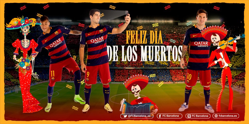 FCBarcelona_es's tweet photo. El Barça desea a todos sus fans de México un Feliz Día de los Muertos ¡Haz RT para compartir tu pasión Barça! https://t.co/v0XLKdJNr0
