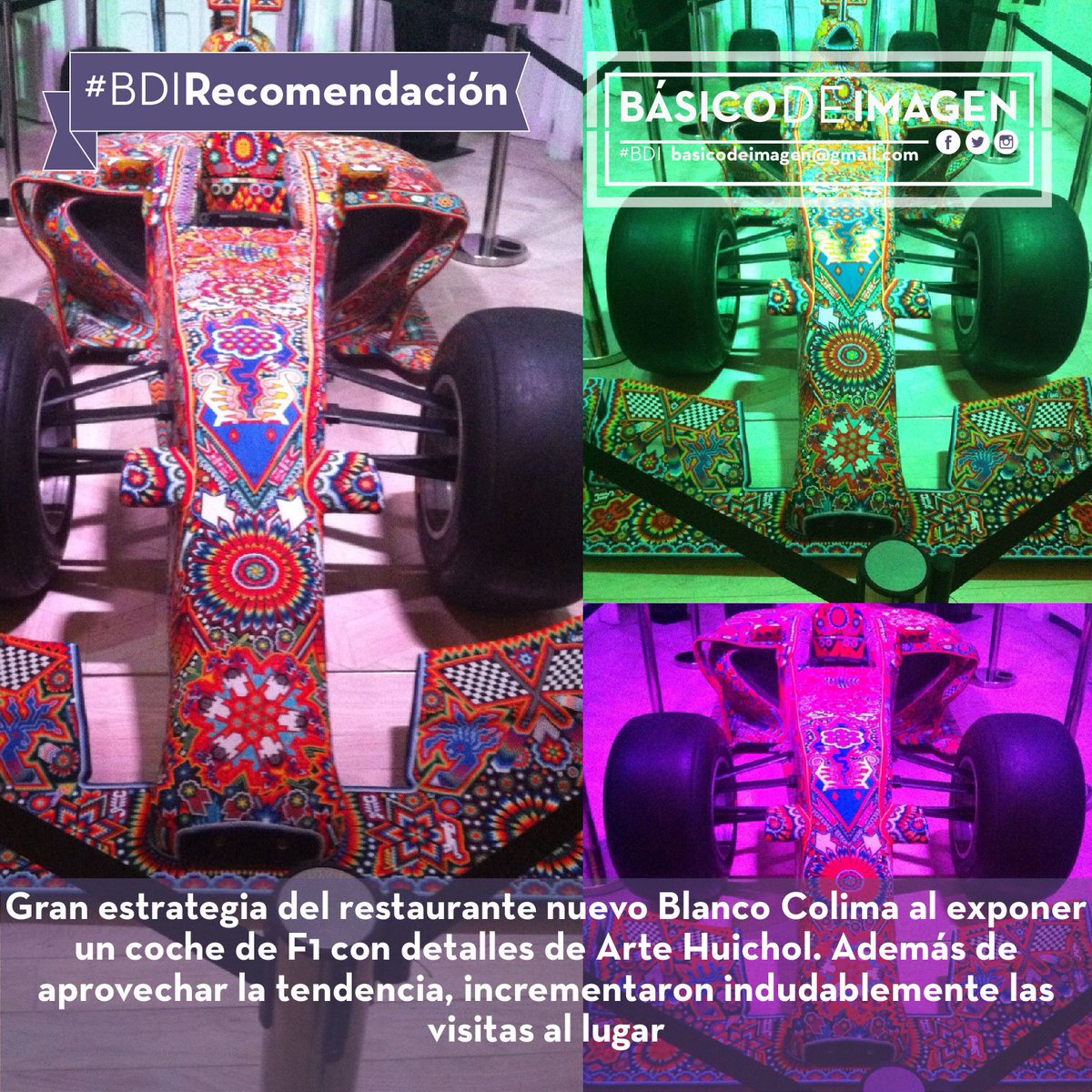 BASICODEIMAGEN's tweet photo. Coche de #F1 con detalles de Arte Huichol. Buenas estrategias, buenas ideas de #BlancoColima. @FormulaArtsMX #BDI https://t.co/6nSAILZIeo