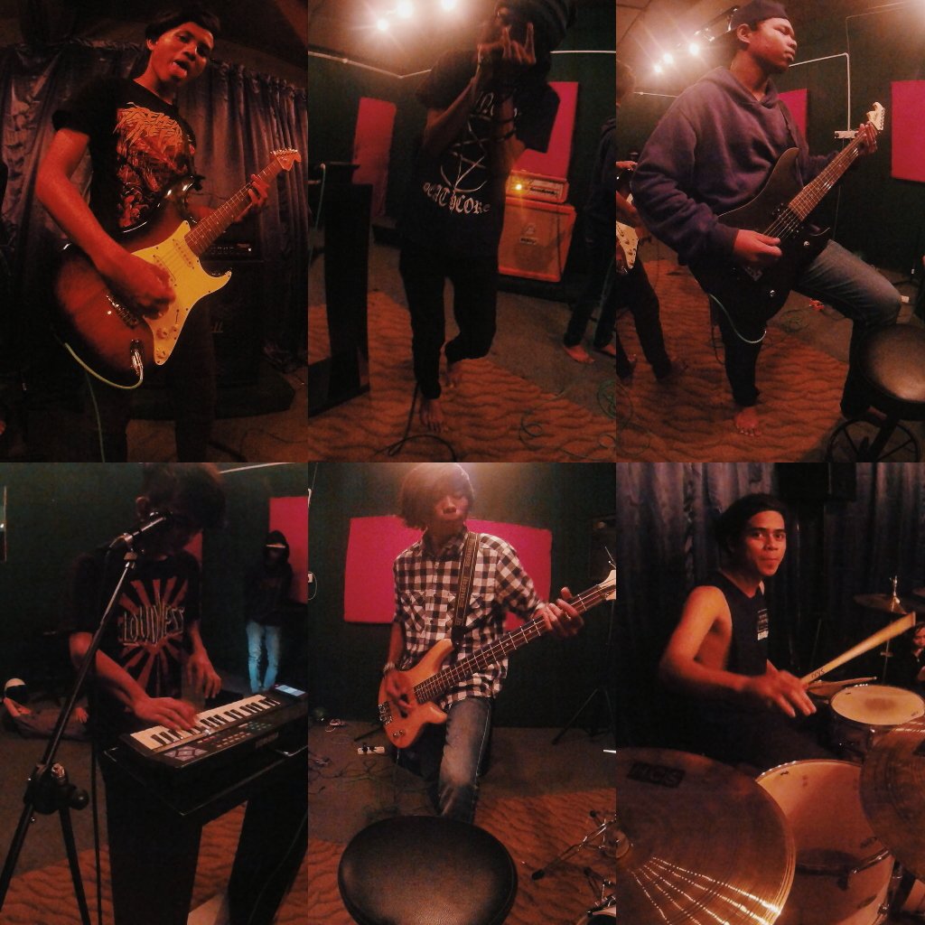 stu line up from top pedot second guitar,afiq vocalist,khai lead guitar,syahir keyboard,azim bassist,acab drummer