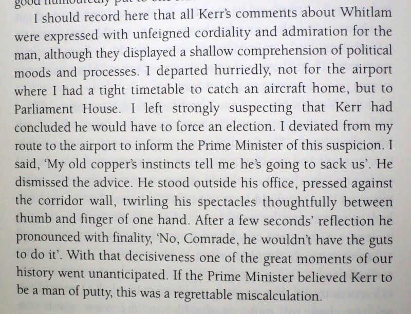 Told Whitlam: ‘My old copper’s instincts tell me he’s going to sack us.’ #Dismissal1975