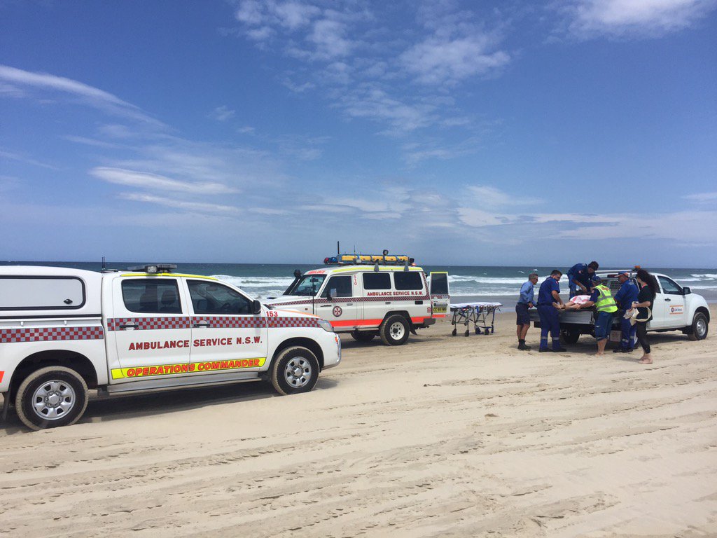 Beach Rescue: Our #paramedics at #LennoxHead treat a woman thrown from a horse with assistance from bystanders