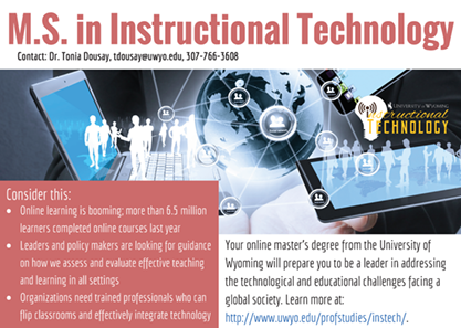 tadousay's tweet photo. Looking for a graduate program in instructional tech? Check out the ONLINE options frm #wyoitec! #uwyoed #wyoedchat https://t.co/37xPqLwWuB