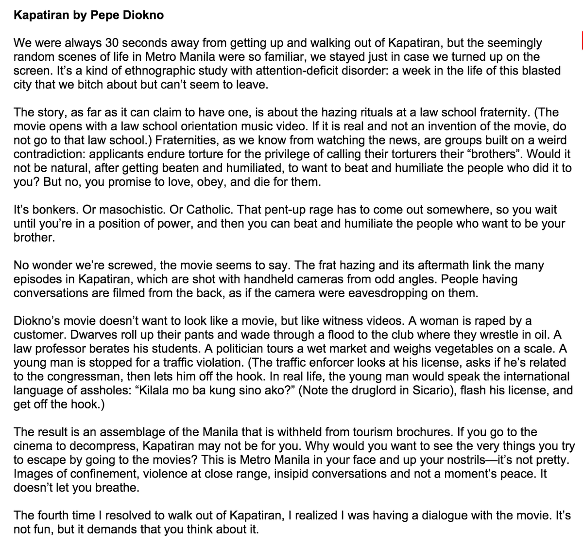 PepeDiokno's tweet photo. Jessica Zafra's review of #Kapatiran. Why she wanted to walk out: https://t.co/t6MjcoM0iB https://t.co/4FtIwj4e2F