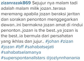 JOZAN_FANS's tweet photo. Kata2 sweet dari juara #SuperSpontanAllStars @zizanrajalawak mengenai #JOZAN ---YESS We All Merindui JOZAN... https://t.co/8Ykme0Q0bo