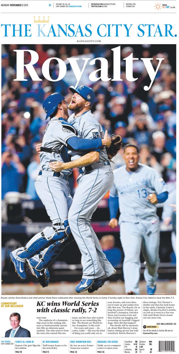 the front page of Mondays Kansas City Star. r/baseball