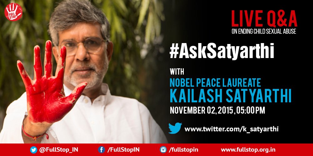 Join <a href="/k_satyarthi/">Kailash Satyarthi</a> for a Twitter Q&amp;A in English and Hindi today at 5pm IST. Tweet your questions with #AskSatyarthi