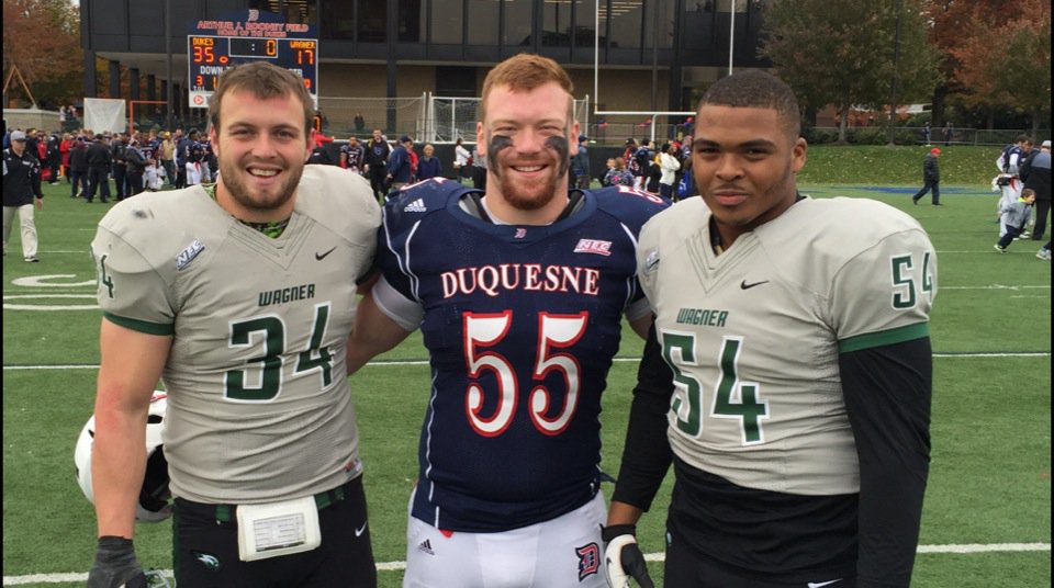 PaulVIFootball's tweet photo. Former PVI players, Barnett, Marra and Banks together at Saturdays Wagner vs Duquesne game. https://t.co/6Qc49okGpn