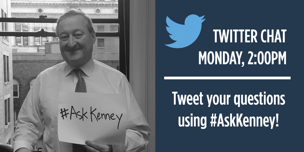 JimFKenney's tweet photo. The last #TwitterChat before Election Day is today at 2pm! Ask your questions using #AskKenney! #NextMayorPHL https://t.co/W7uejJw1PT