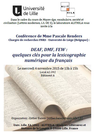 "DEAF, DMF, FEW : quelques clés pour la lexicographie numérique du français", par Pascale Renders. C'est mercredi !