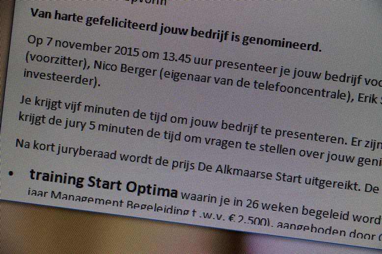 Yes! Ik ben finalist voor de Alkmaarse start. Zaterdag mag ik pitchen voor de jury van <a href="/startnumet/">Start met Ondernemen</a>. Leuk &amp; spannend!