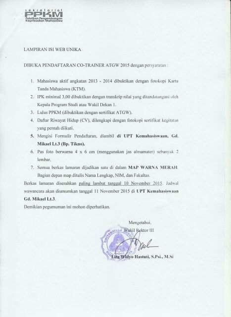 Kembangkan dirimu bersama kami di Co-Trainer ATGW 2015. Kami tunggu yaa~