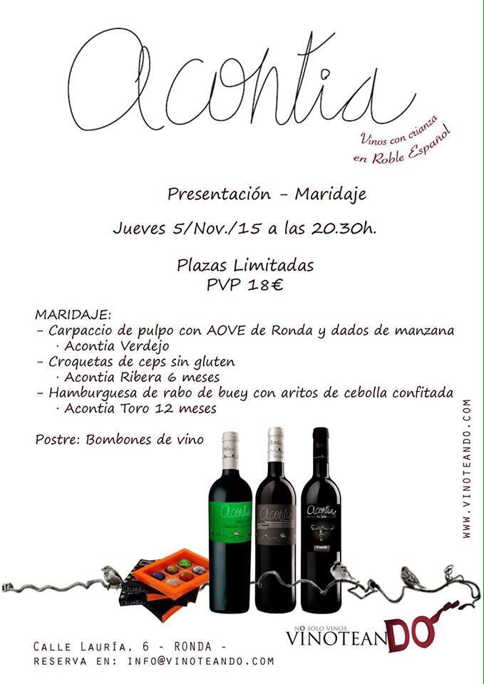 Con muchas ganas de estar el jueves en Ronda en Enoteca <a href="/Vinoteando/">Vinoteando</a> presentando nuestros vinos Acontia @RondaInLove