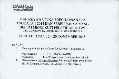 PENGUMUMAN !! Buat kamu2 yang belum ikutan pelatihan ATGW nih...disimak yaa :)