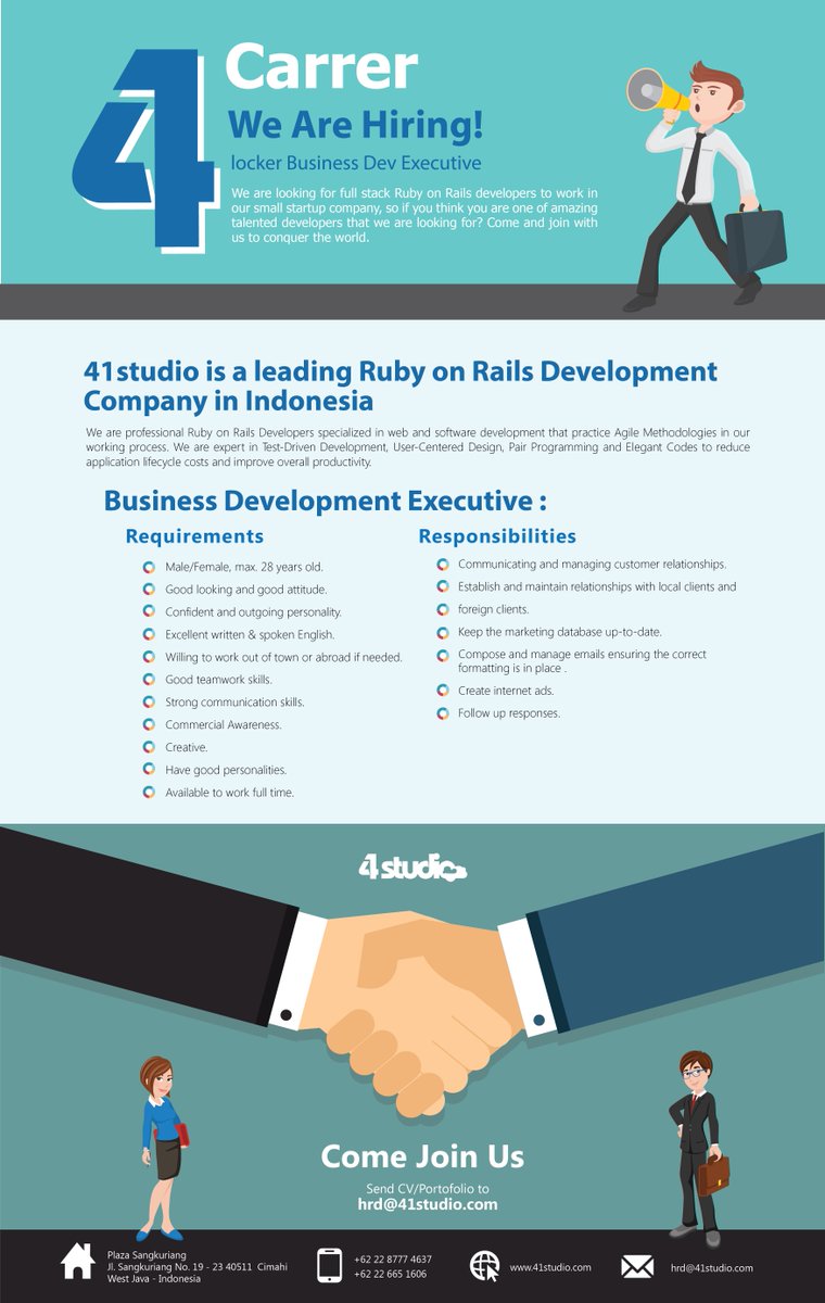 41studio's tweet photo. 41studio is Hiring
Bussiness Development Executive
see pic for details
#jobsbdg #loker #lokerbdg #lowongan https://t.co/X58feGjlXX