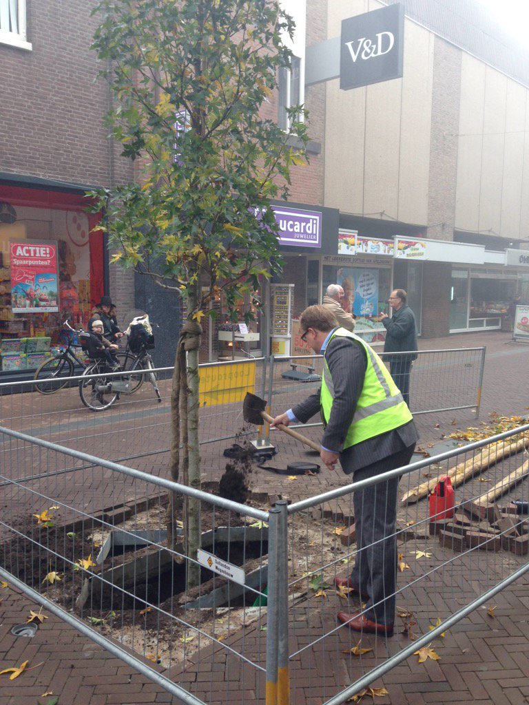 055_samenwerken's tweet photo. Gaaf! Bomen in de binnenstad. Wethouder Mark Sandmann assisteert bij het planten. https://t.co/yrkpKThZVJ