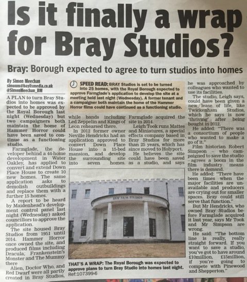 LeighTook's tweet photo. Sad news in @MaidenheadAds as #Bray Studios, an iconic and needed studio space, will become houses. #VFX #Maidenhead https://t.co/ByGYQqmDhS