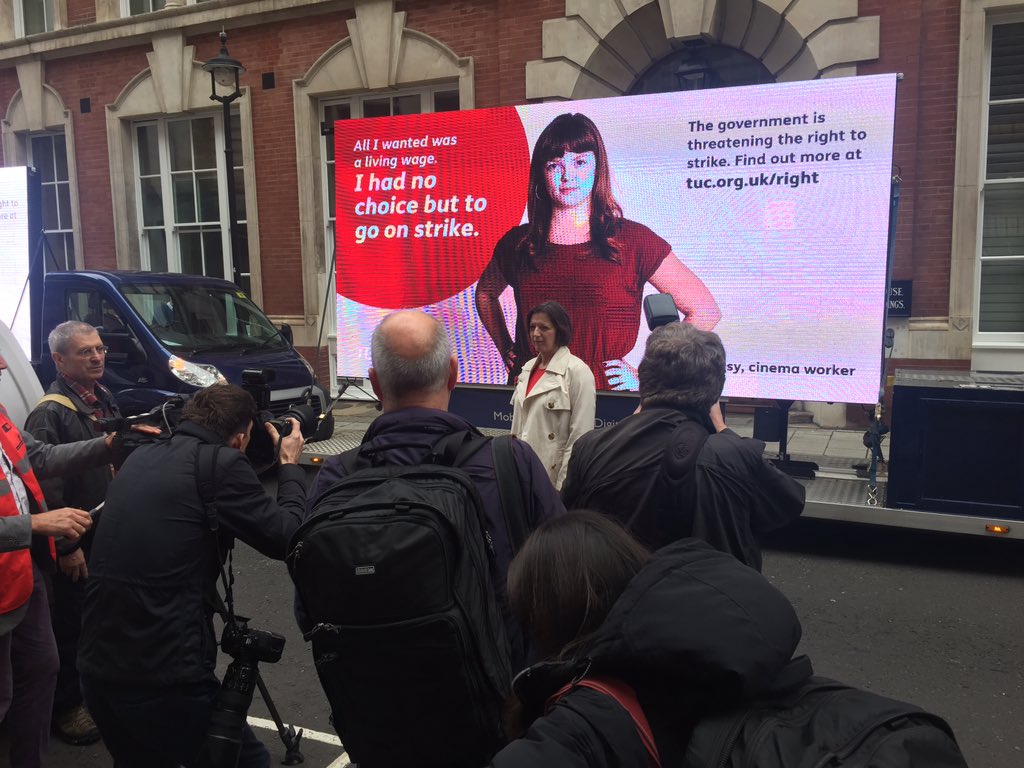 FrancesOGrady's tweet photo. I’m very proud to launch @The_TUC’s ad campaign to protect the right to strike - look out for our ads! #TUbill https://t.co/BMrLeD22kF