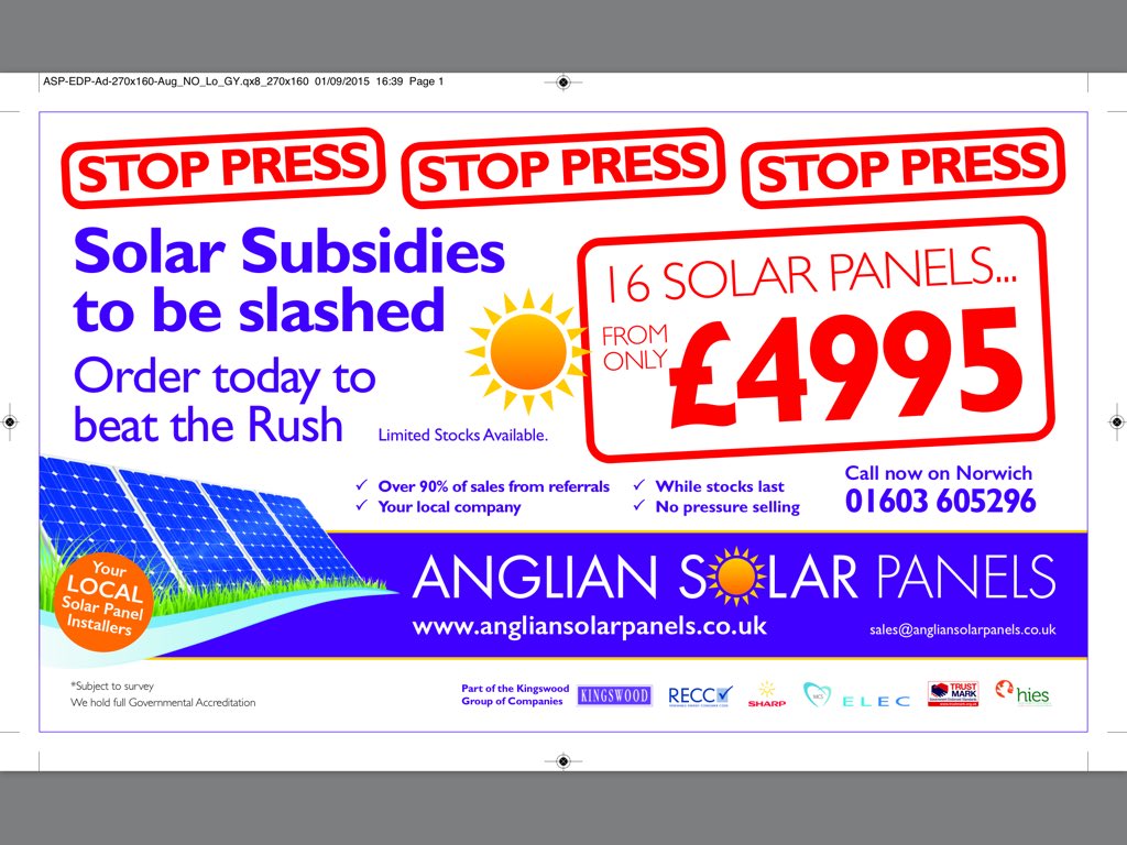 AnglianSolarPan's tweet photo. Stop Press 16 #solarpanels from £4995 while stocks last. Best the rush. Order today https://t.co/ji6bxDXcqR
