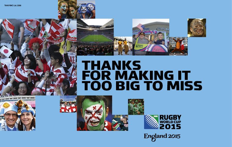 To the millions of fans around the world who made this the biggest and best #RWC ever: THANK YOU! #RWC2015