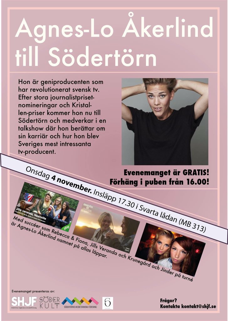 Soderfem's tweet photo. Kom och lyssna till @agnes_lo_ på onsdag. Alla är välkomna till @sodertorn Mer info här: https://t.co/gkDUKbLTwj https://t.co/iC6ycq5M1H