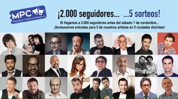 MPC_management's tweet photo. Si llegamos a 2.000 seguidores, ¡SORTEAREMOS entradas para 5 artistas en 5 ciudades! #FelizLunes https://t.co/EpWFHDxkFY