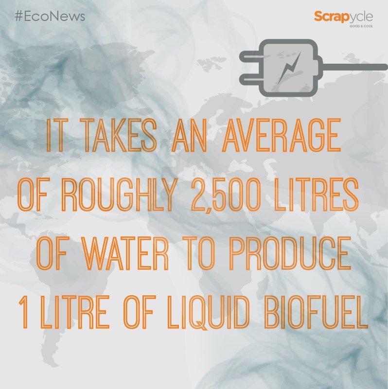 scrapycle's tweet photo. #EcoMonday #Econews It takes 2,500 liters of water to produce 1 liter of liquid biofuel #energyefficiency #energy https://t.co/csEmRR0jGa