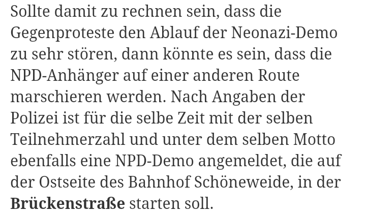 AntifaTreptow's tweet photo. Artikel über den Abend in #jothal via @BLZonline https://t.co/e5KLtDLbRS Nazis haben eine 2. Route angemeldet. https://t.co/DSNeViFn4Z