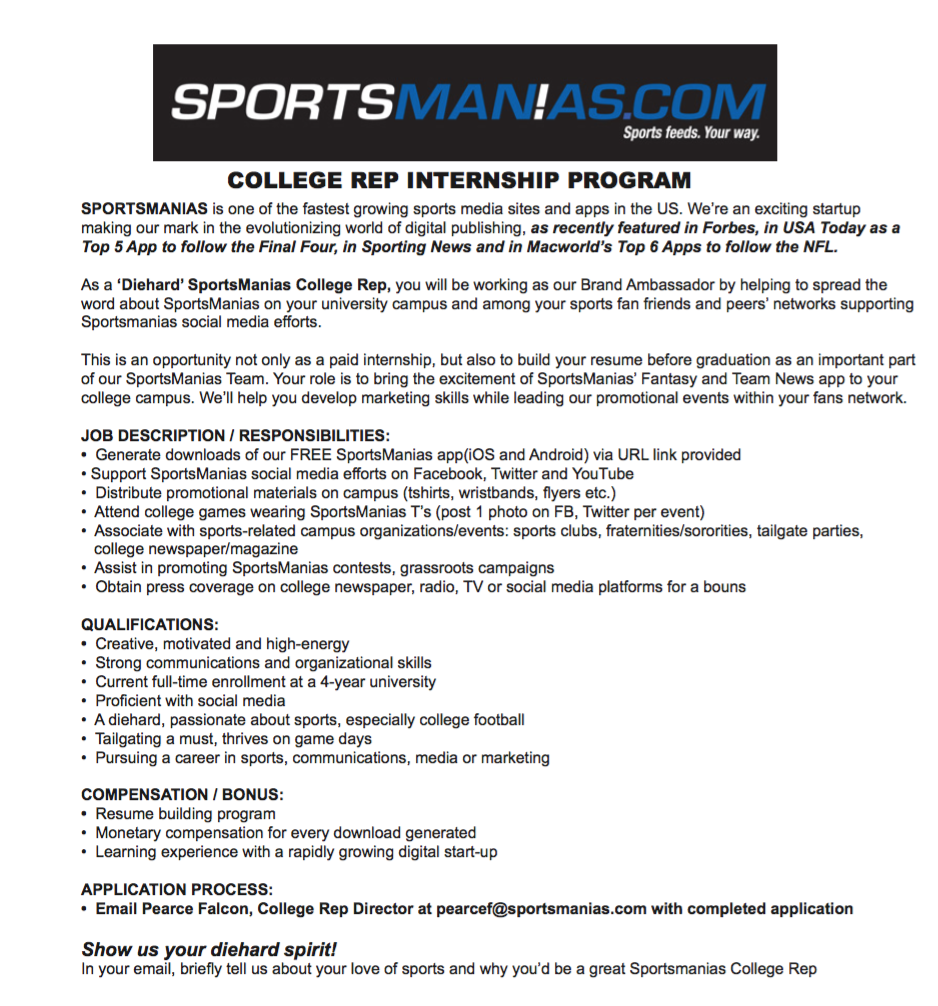 FOS's tweet photo. #sportsbiz Internship of the Day: @SMCampusReps College Rep Internship Program! https://t.co/uUoNXQpZ33