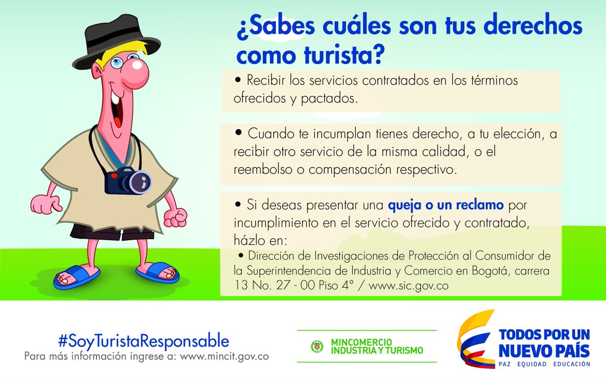 MincomercioCo's tweet photo. Conoce aquí cuáles son los deberes como turista. #SoyTuristaResponsable https://t.co/IDA2RFYDxY