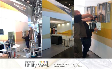kapschnet's tweet photo. Standaufbau auf der #EuropeanUtilityWeek in #Wien läuft auf Hochtouren! #EUW15 #KapschGroup https://t.co/K7Eigw2aiM https://t.co/8GYwtRtUyd