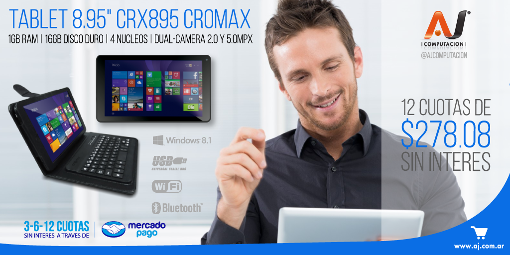 ajcomputacion's tweet photo. :D Tablet Cromax 8.95" + TECLADO USB RAM 1GB 16GB disco duro Windows 8.1 WIFI Bluetooth 👉 https://t.co/brnqDRNgPl https://t.co/lwcog43JAX