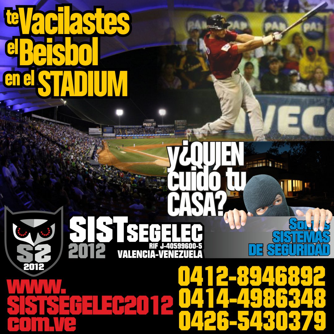 SistSegelec2012's tweet photo. 12)La Pasión del Beisbol nos lleva a sus locaciones, pero y quién cuida nuestras posesiones? Llàmenos #camaras #cctv https://t.co/Q6dW8OMKno