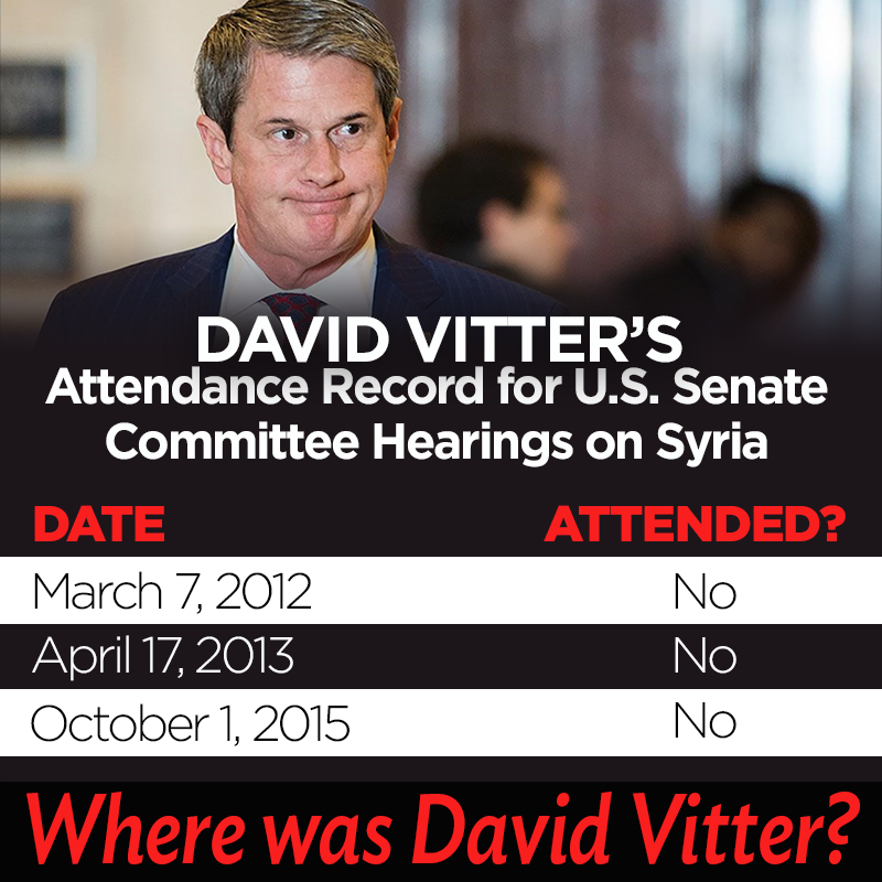 DexToBe's tweet photo. David Vitter missed critical Senate hearings about Syrian refugees. @JohnBelforLA the leader to keep LA safe. #lagov https://t.co/IpHPYzwEYx