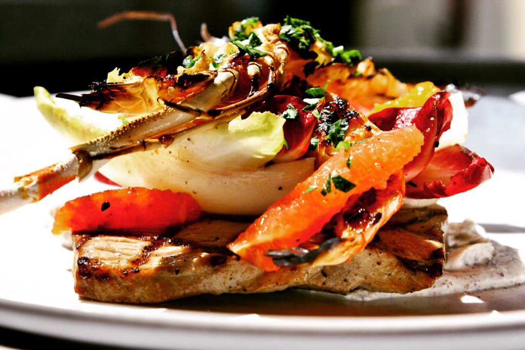 CollinsQuarter's tweet image. New to Summer Menu! Chargrilled Tuna Steak Scampi, Witlof Citrus Salad, Orange &amp;amp; Black Sesame Dressing, Sumac Labne