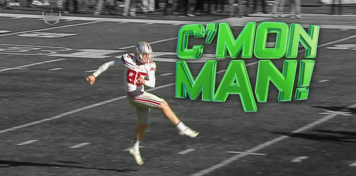 ESPNNFL's tweet photo. Hey @OhioStAthletics, your punter Cameron Johnston just made #CMonMan. https://t.co/QCtX7dm9he
