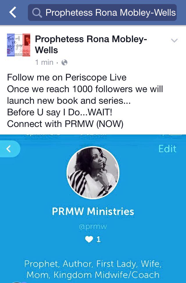 ronamobleywells's tweet photo. Join me on Periscope LIVE LAUNCHING NEW BOOK...so U are Marriage Ready? #PRMW MINISTRIES https://t.co/sJuKqZoK92