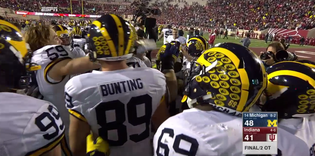 ESPNCFB's tweet image. BALLGAME! #14 Michigan survives in 2OT to defeat Indiana.
- Jake Rudock: 440 Yds, 6 Pass TDs