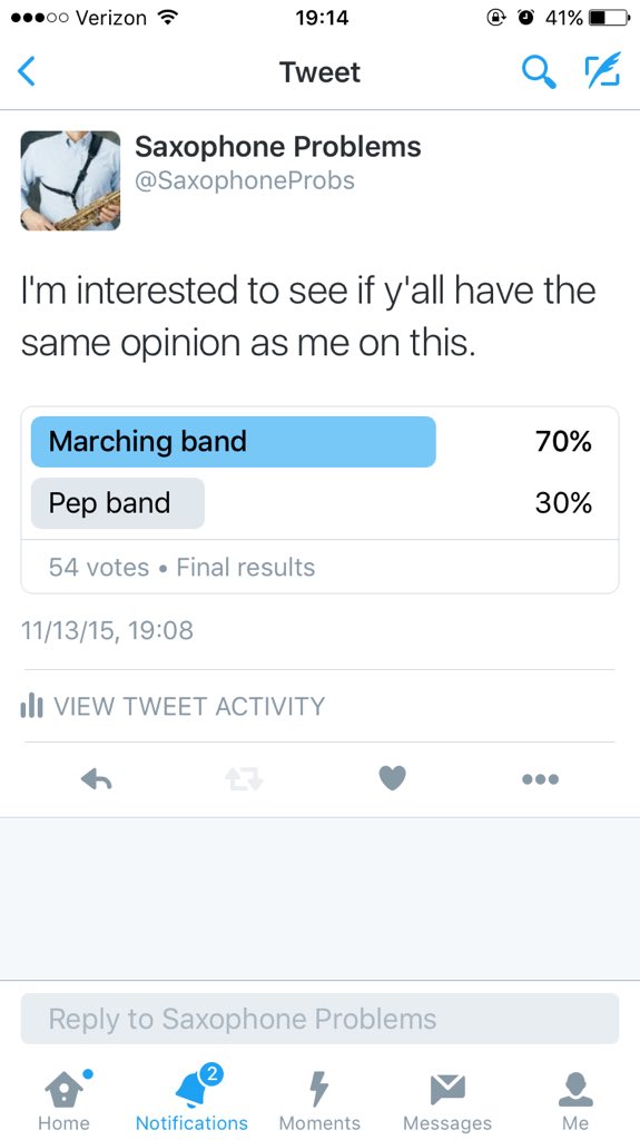SaxophoneProbs's tweet image. I'm with the 70%, marching band forever 🎷