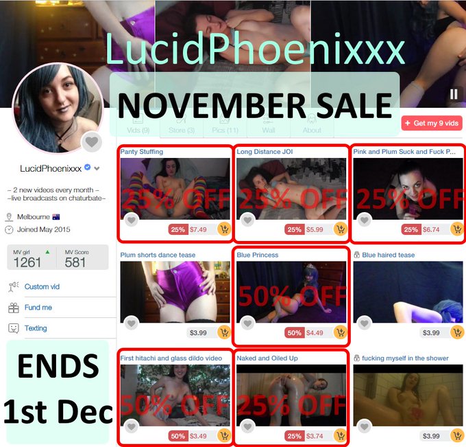 NOVEMBER SALE on @manyvids 25% &amp; 50% off 6 of my vids! Sale includes my 3 latest - Panty Stuffing, JOI<a class="tags" href="/tag/manyvids">@manyvids</a><a href="/tag/camgirl"class="tags"><span>#camgirl</span></a><a href="/tag/manyvids"class="tags"><span>#manyvids</span></a>