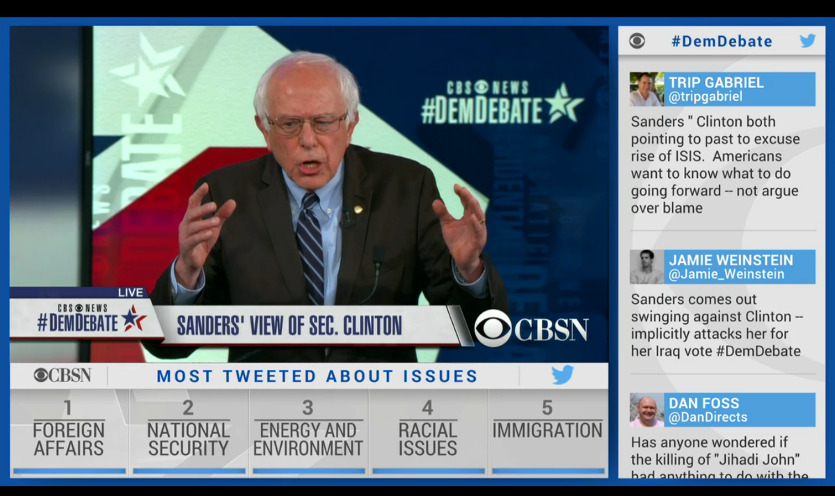 Gov's tweet photo. A glimpse of what viewers of #DemDebate online @CBSNLive are seeing: the candidates live alongside Twitter insights. https://t.co/IdIMeiIOTM