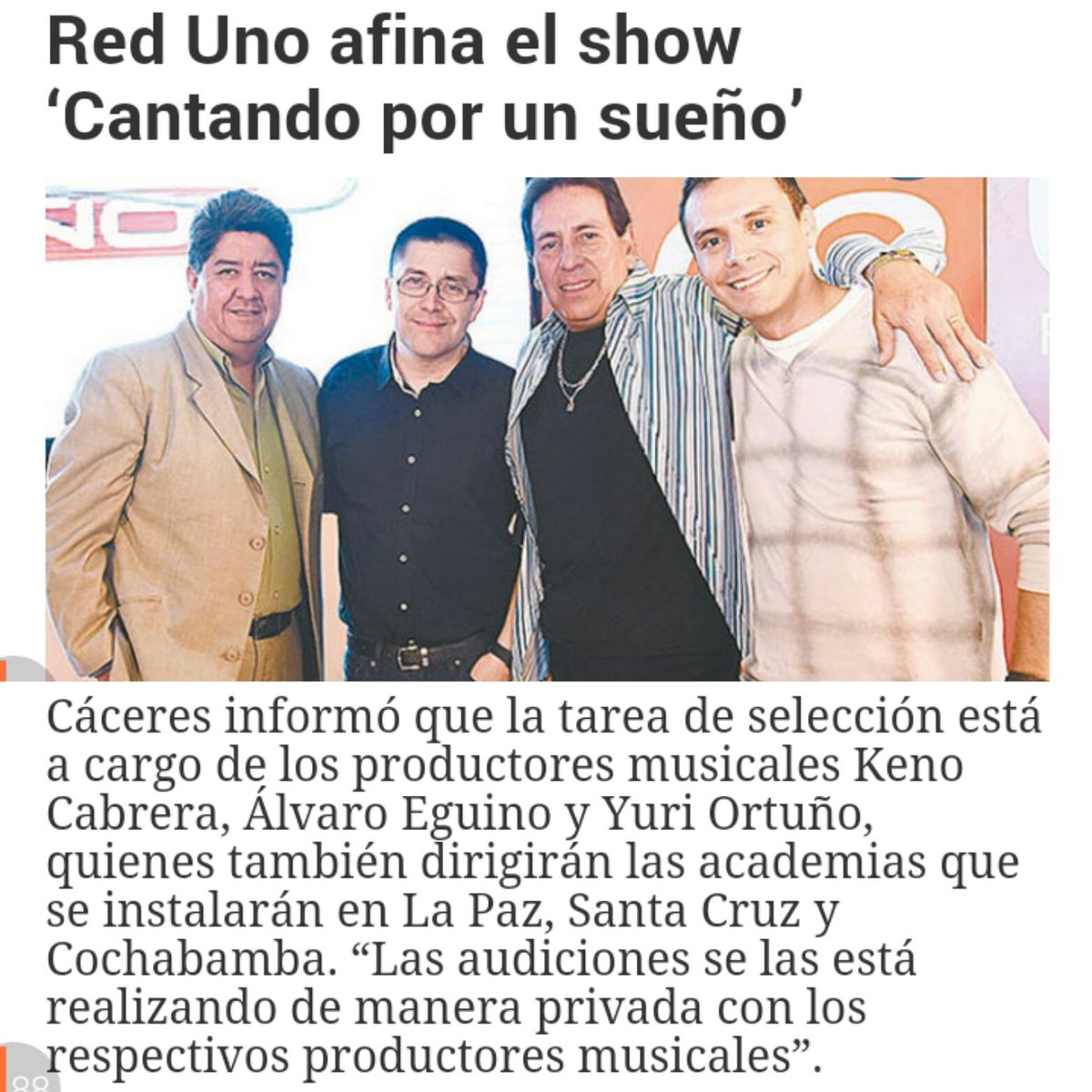 hanscaceresb's tweet photo. @LaRazon_Bolivia : "Cantando por un sueño" #CantandoBolivia #Estreno2016 #RedUno @YuriMijail https://t.co/3V5Bv54jOv