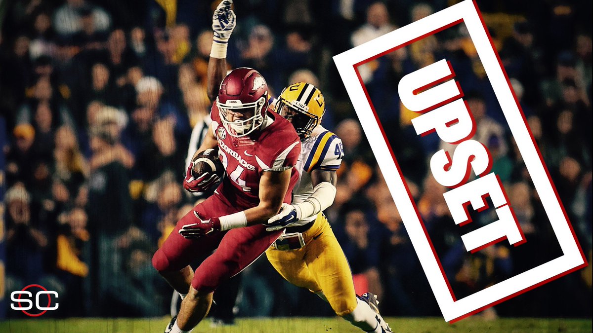 SportsCenter's tweet photo. Upset complete! Arkansas defeats No. 9 LSU, 31-14. https://t.co/0fIQ1XeuHu