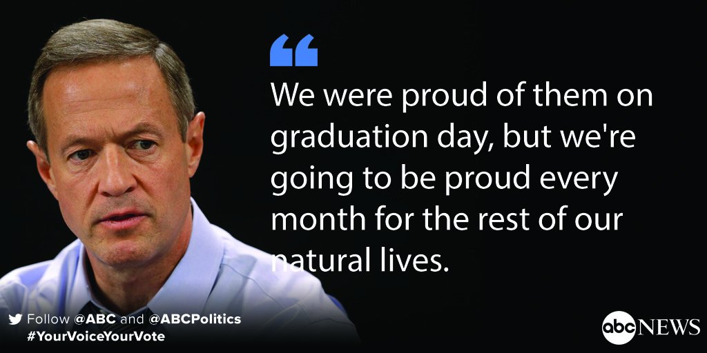 ABCPolitics's tweet photo. O'Malley calls for debt-free college, notes his daughters went to school "on a mountain of bills." #DemDebate https://t.co/rPdmhSJABV