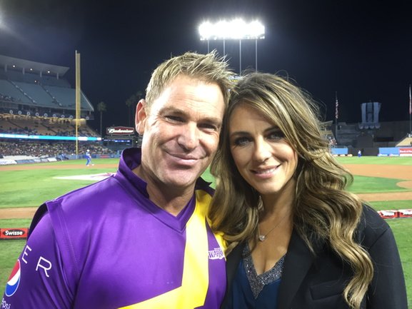 Great to see @elizabethhurley supporting the #cricketallstars in #LA - don't they still look great together??!