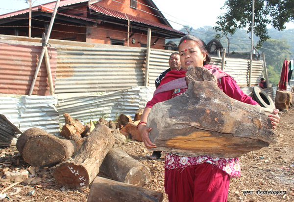 sharmabishnu's tweet photo. Forget the #Paris, Look toward #Preish of Kathmandu. In an acute fuel shortage, Gov begins to distribute firewood. https://t.co/ImQkeExWAs